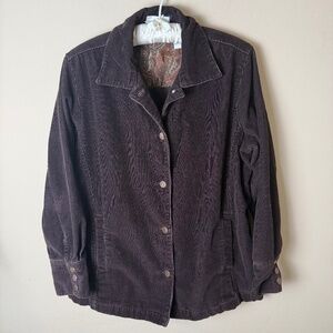 Vintage Corduroy Chore Jacket Barn Coat Womens PM Medium Petite Brown Bill Blass
